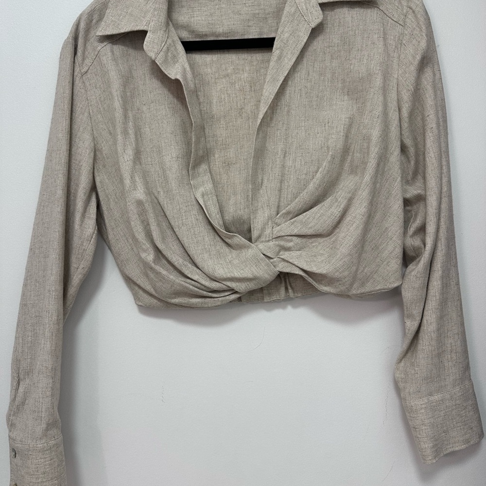 Beige Linen Women's Top